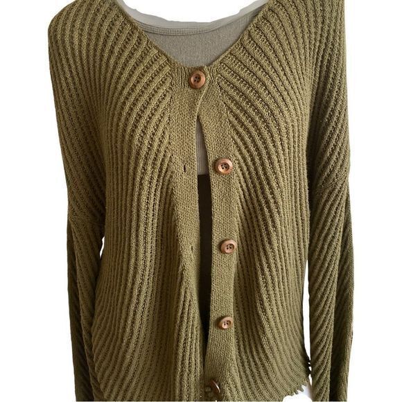 Zara Knit Sweater - M Green Crochet , Cotton Spandex,
